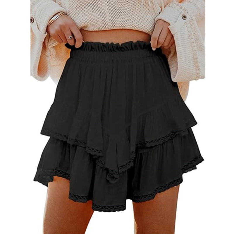 High Waist Solid Color Layered Mini Skirt for Women