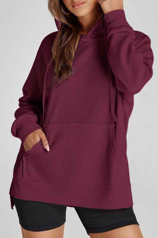 Waffle Knit Hoodie Pullover Casual Sweatshirt