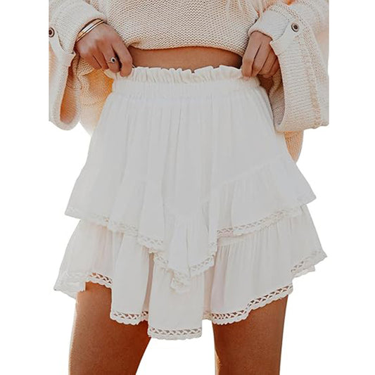 High Waist Solid Color Layered Mini Skirt for Women