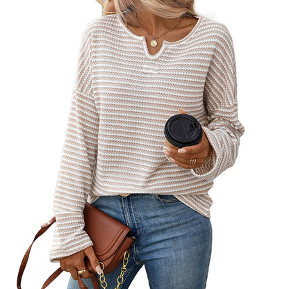 Women Waffle Knit Long Sleeve Casual Top