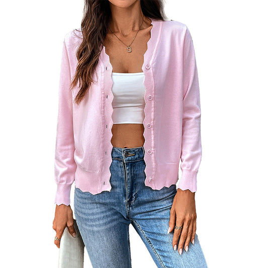 Womens V Neck Lightweight Knit Button Cardigan