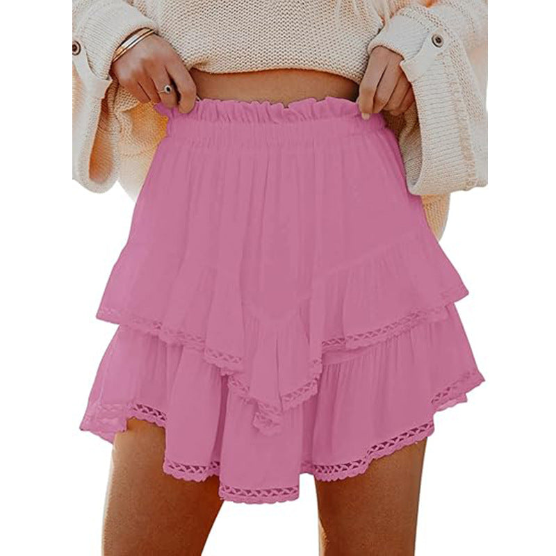 High Waist Solid Color Layered Mini Skirt for Women