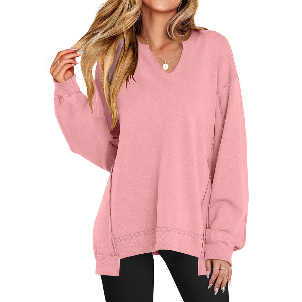 Womens Striped V Neck Pullover Sweatshirt Top