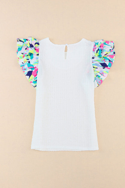 Personalized color collision texture bubble sleeve T-shirt female summer thin section pullover short-sleeved on the