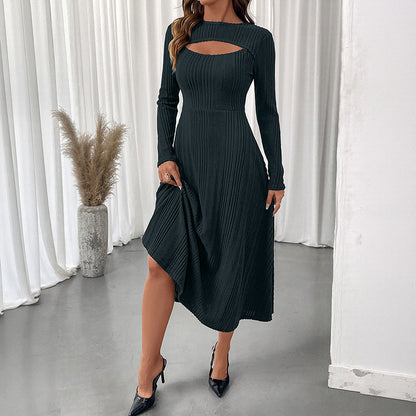 Festive Cutout Round Neck Long Sleeve Party Dress