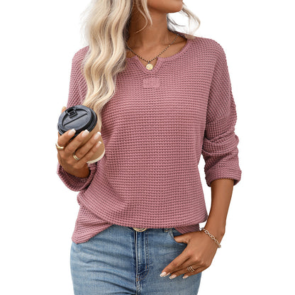 Women Waffle Knit Long Sleeve Casual Top