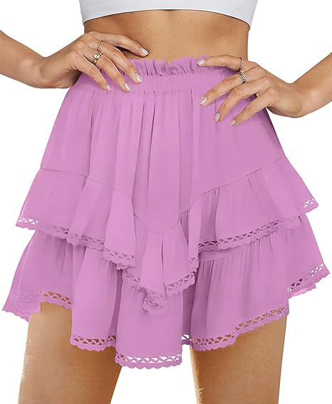 High Waist Solid Color Layered Mini Skirt for Women