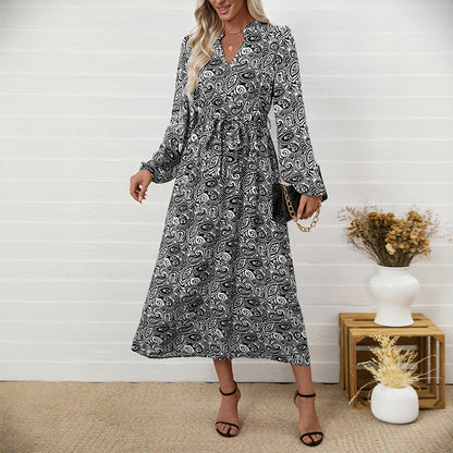 Boho V-neck Paisley Long Sleeve Maxi Dress