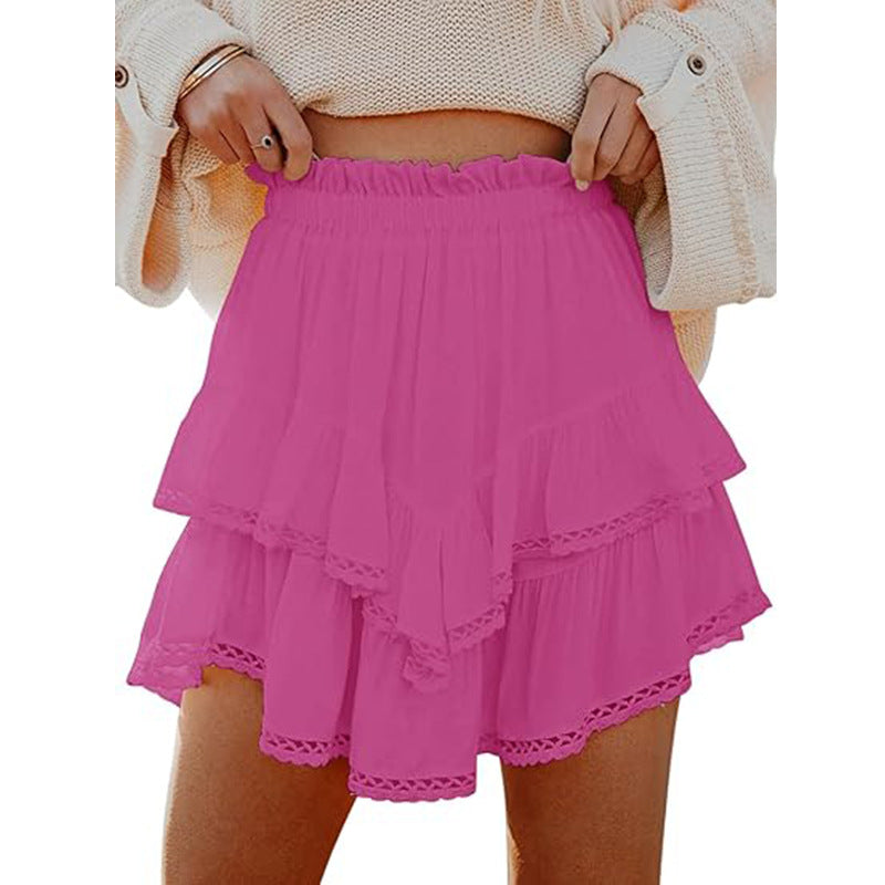 High Waist Solid Color Layered Mini Skirt for Women
