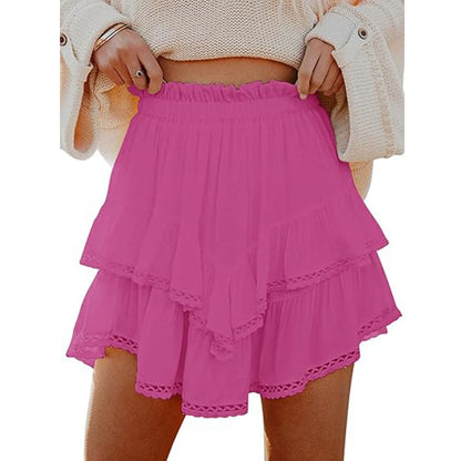 High Waist Solid Color Layered Mini Skirt for Women