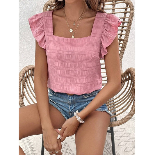 Ruffle Sleeve Square Neck Summer Crop Top