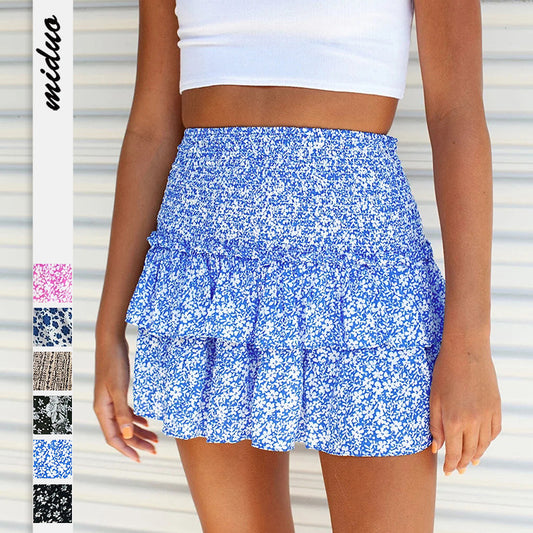 Ruffle Hem Floral Smocked Mini Skirt