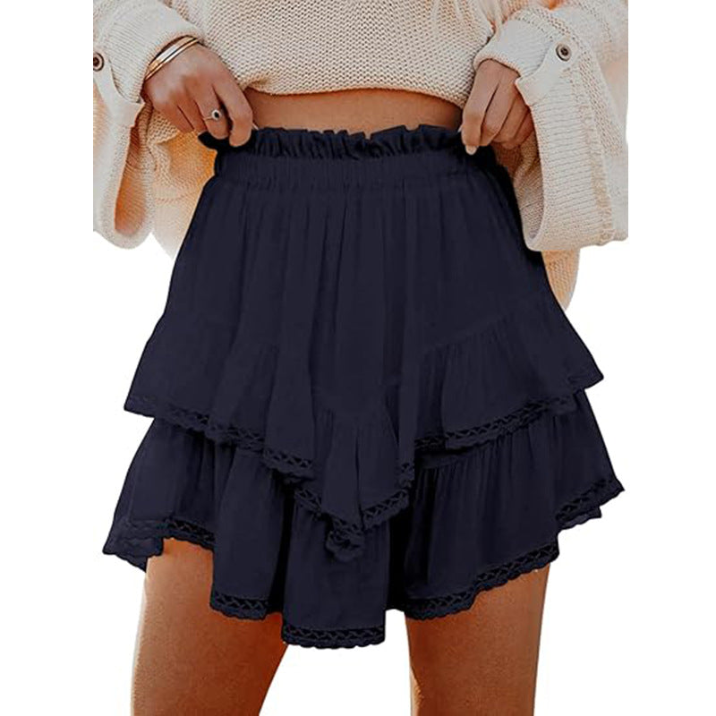 High Waist Solid Color Layered Mini Skirt for Women
