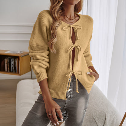 Casual Loose Cardigan Strap-Up Solid Color Sweater