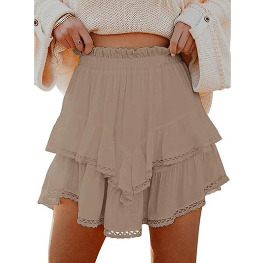 High Waist Solid Color Layered Mini Skirt for Women