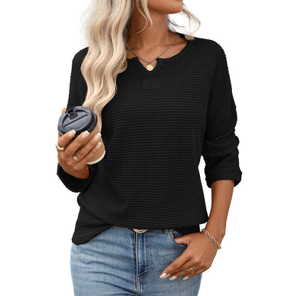 Women Waffle Knit Long Sleeve Casual Top