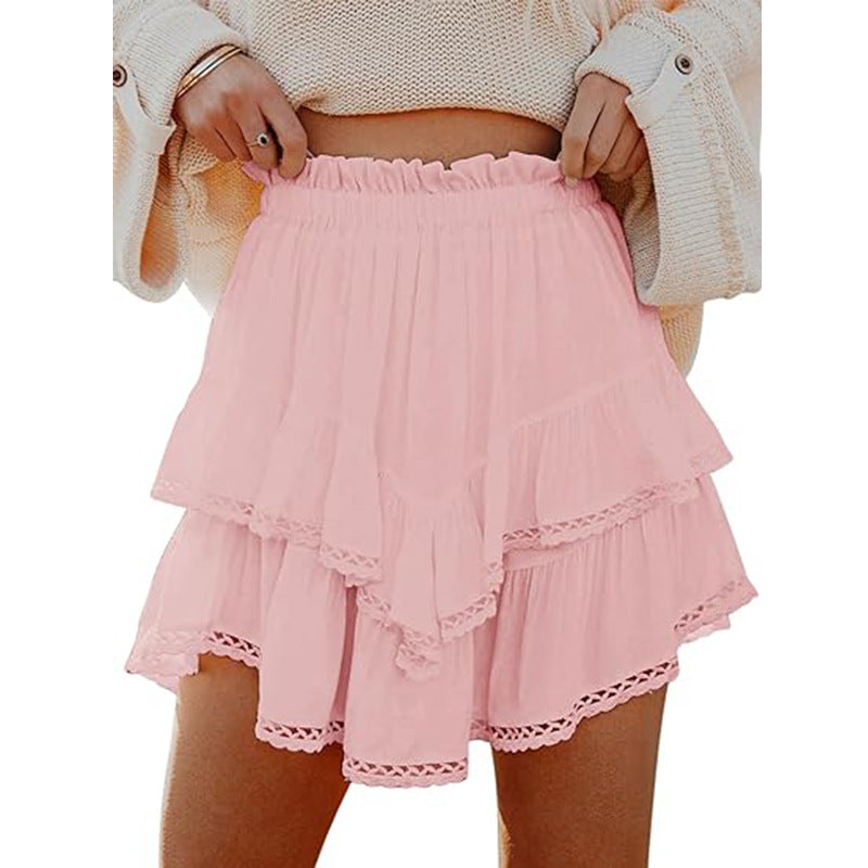 High Waist Solid Color Layered Mini Skirt for Women
