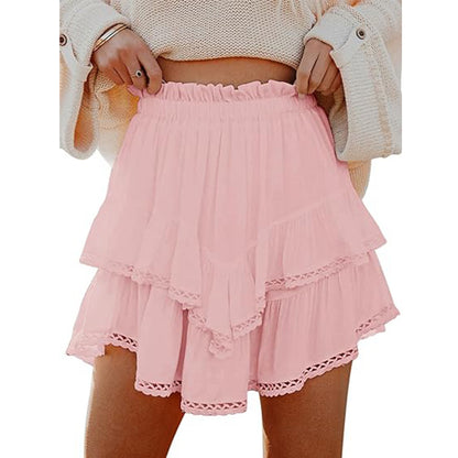 High Waist Solid Color Layered Mini Skirt for Women