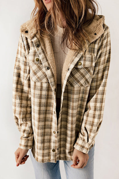 Winter Casual Plaid Hooded Tweed Jacket Women Thick Padded Warm Jacket Women