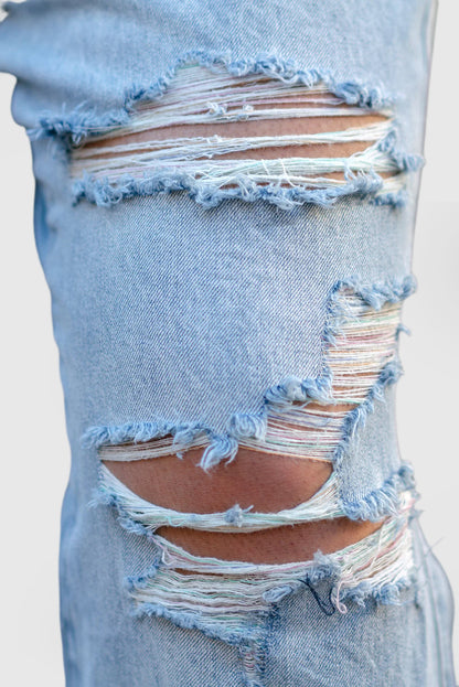 High-Rise 90s-Inspired Distressed Straight-Leg Rigid Denim Jeans