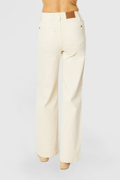 High-Waist Wide-Leg Pants with Crochet Patches