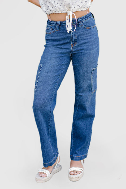 Women's Blue High Waisted Wide Leg Jeans