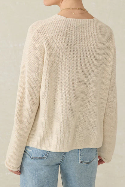 V Neck Lightweight Knit Sweater Oversized Pullover