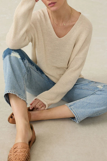 V Neck Lightweight Knit Sweater Oversized Pullover