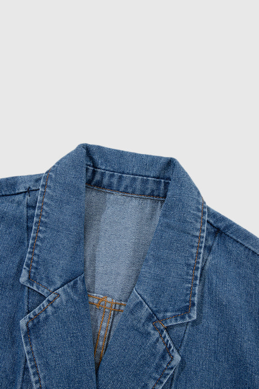 Side Pockets Lapel Collar Denim Jacket