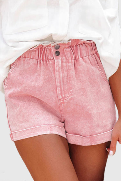 Solid Color High Waisted Tassel Trim Vintage Shorts
