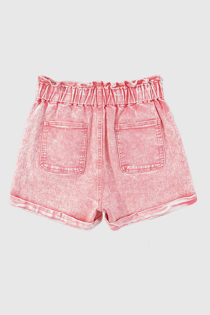 Solid Color High Waisted Tassel Trim Vintage Shorts