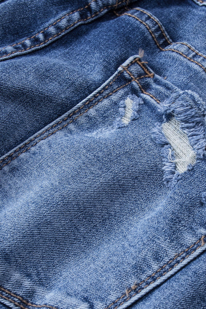 Blue Embossed Fashion Casual Women's Jeans