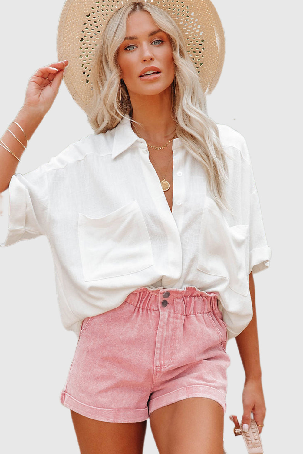 Solid Color High Waisted Tassel Trim Vintage Shorts