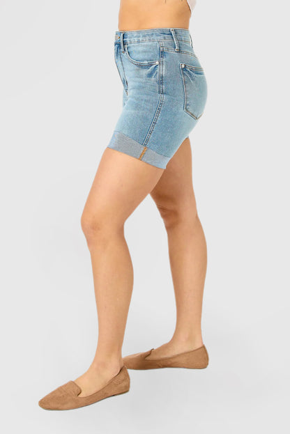 High Rise Tummy Control Cooling Denim Shorts