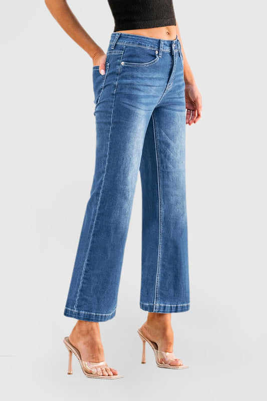 High-Waisted Flare Jeans for Women – Wide Leg Stretch Denim Pants