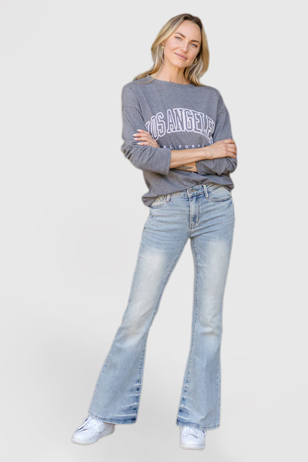 Mid-Rise Flare Jeans with Tinted Pin-Tack Detail