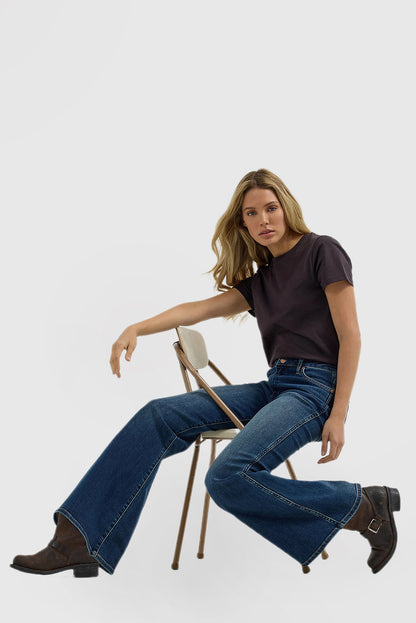 Women's Mid Waist Flared Jeans Vintage Fashion Wide Leg Pants