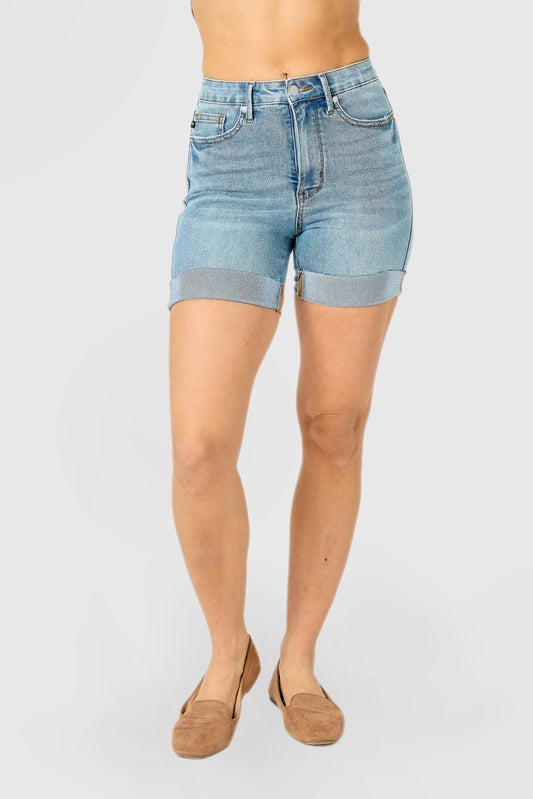 High Rise Tummy Control Cooling Denim Shorts