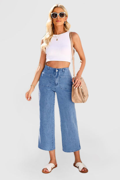 Women's High-Waisted Cropped Wide-Leg Baggy Jeans
