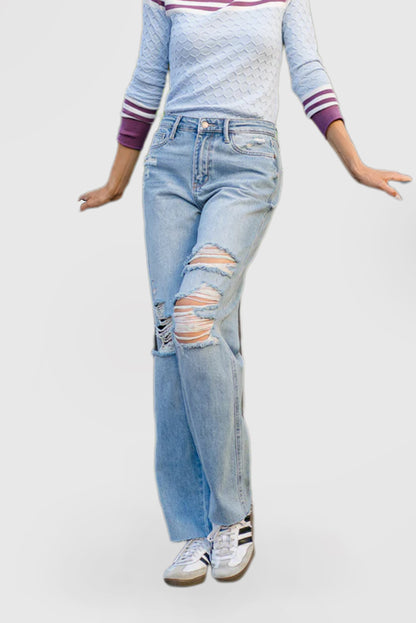 High-Rise 90s-Inspired Distressed Straight-Leg Rigid Denim Jeans
