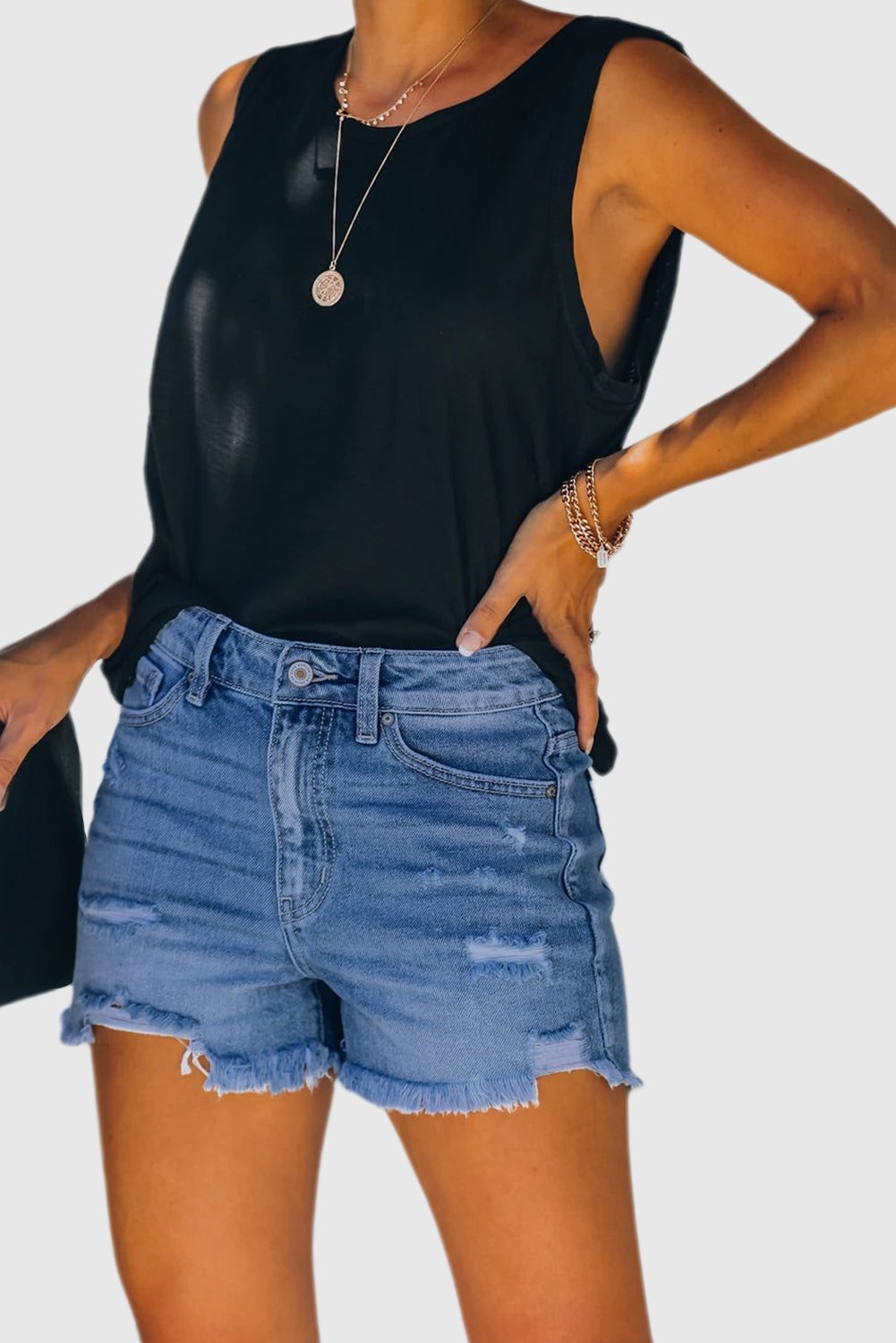 Women's High-rise Ripped Stretch Summer Denim Shorts