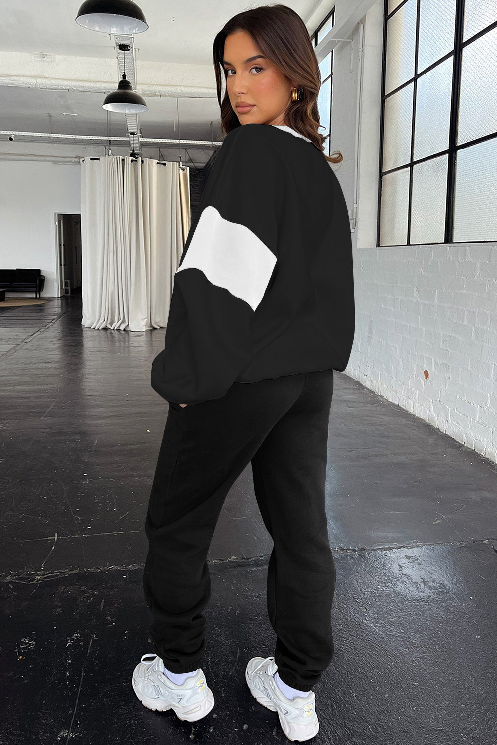 Drop Shoulder Color Block Sweatshirt Jogger Set