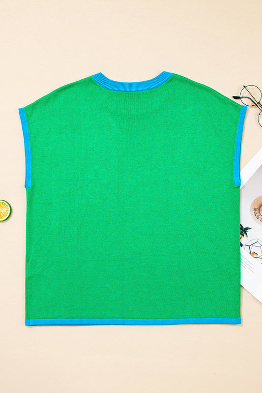 Contrast Trim Knit Short Sleeve Sweater