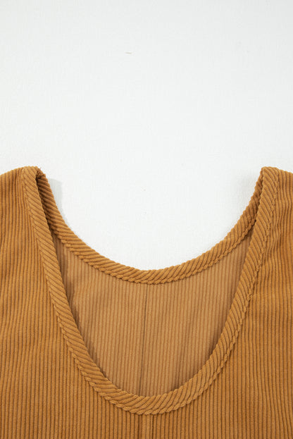 Corduroy Sleeveless Mini Dress With Patched Pockets