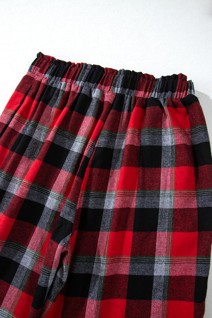 Christmas Plaid Button Up Top and High Waist Pants Set