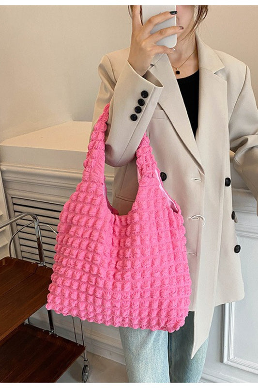 Trendy Pleated Shoulder Bucket Tote Handbag