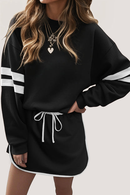 Varsity Stripe Pullover and Mini Skirt Two Piece Set
