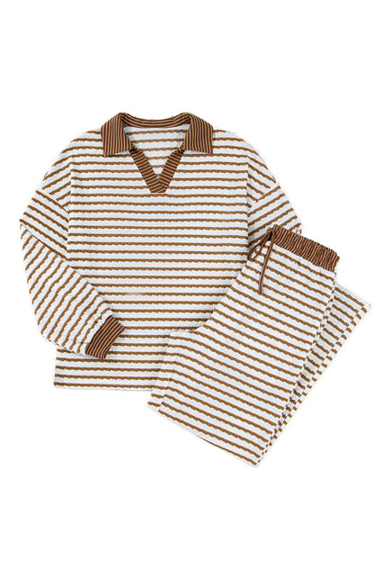 Collared Pullover Top and Drawstring Pant Set