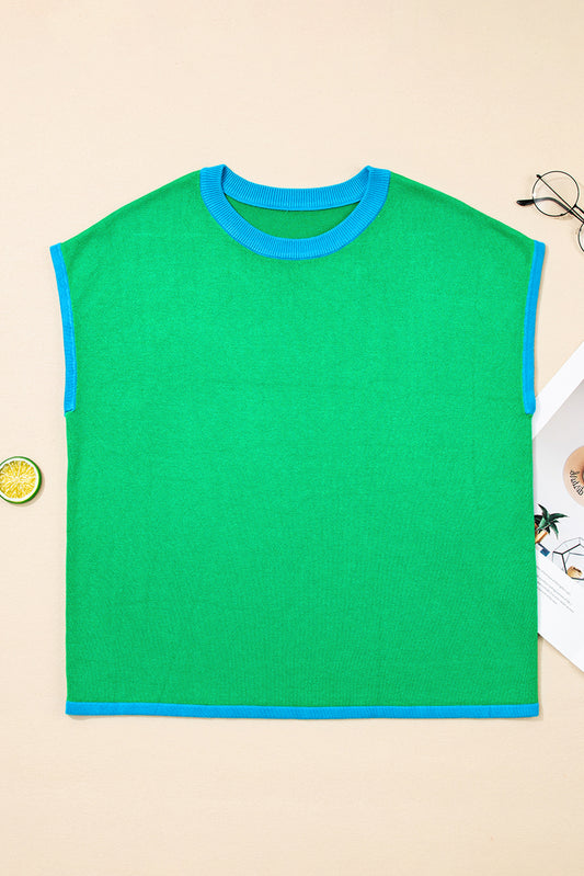 Contrast Trim Knit Short Sleeve Sweater