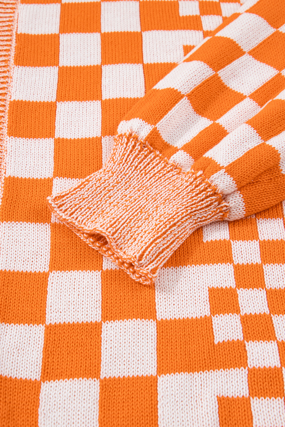 Checkered Bubble Sleeve Drop Shoulder Open Cardigan